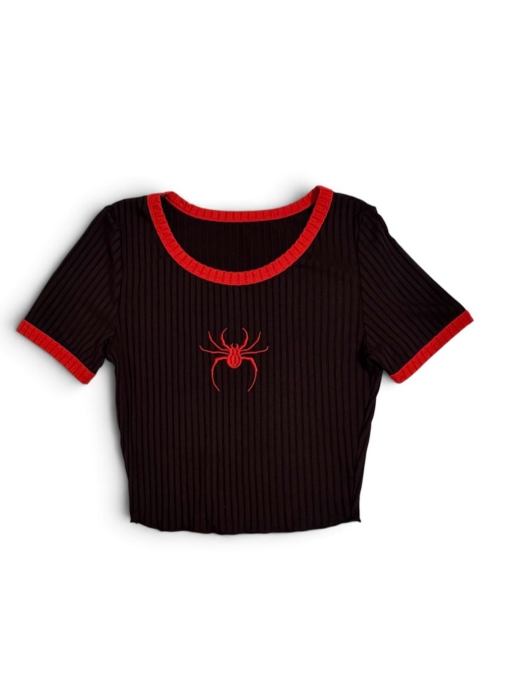 Spider Ribbed Crop Top Size XS Black and Red